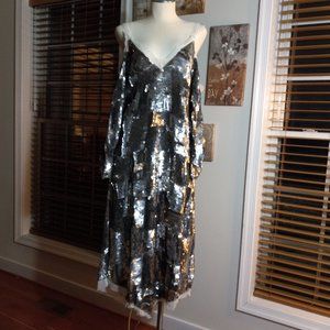 NEW Free People Silver White Sequin Midi Night Out Dress Size SP NWOT